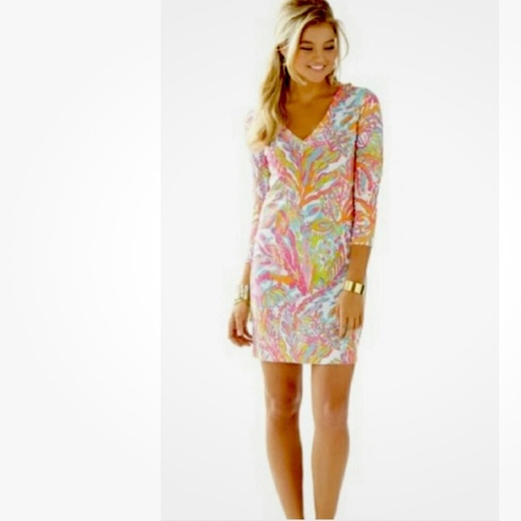 Lilly Pulitzer Christie Scuba to Cuba Pima Cotton V Neck Dress Size M - Picture 1 of 9